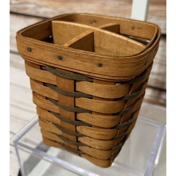 1992 Longaberger Handwoven Utensil Basket With Wooden Divider - Picture 1 of 11
